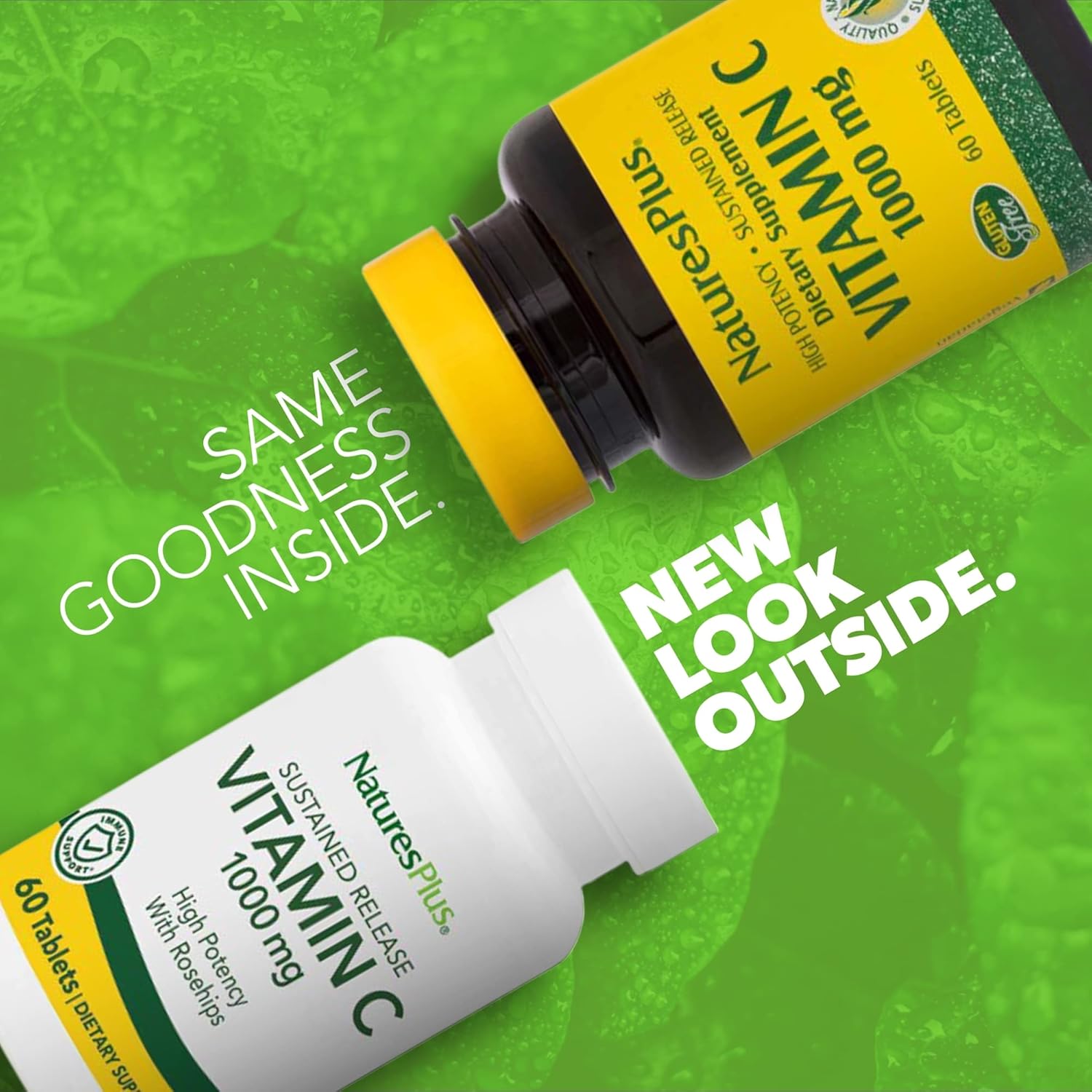 Natures Plus Vitamin C with Rose HIPS Sustained Release 1000mg Ascorbic Acid Vegetarian Tablets Gluten-Free - 60 Servings