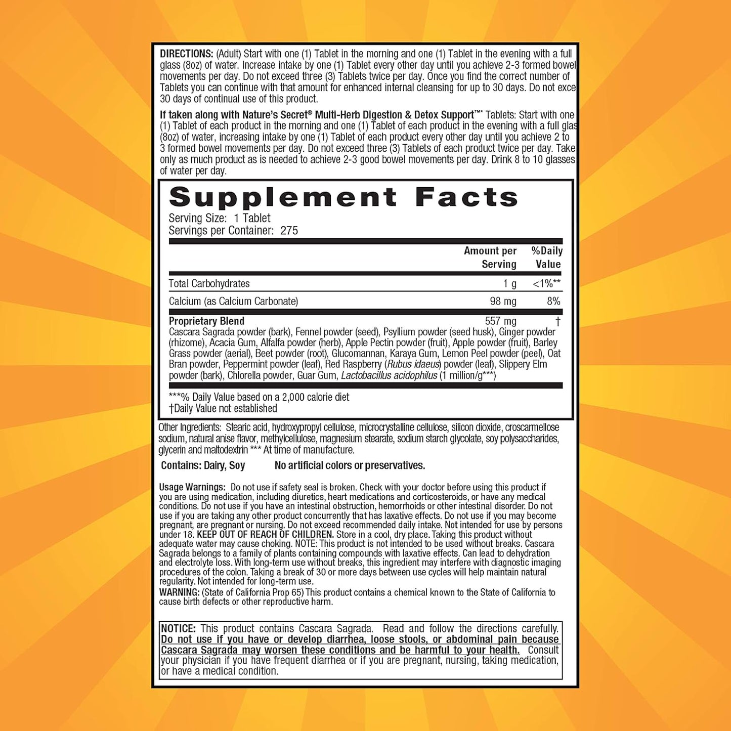 Nature's Secret Multi-Herb Colon Cleanse Tablets - Promotes Digestive Health, Regularity - 275 Tablets, Pack of 2