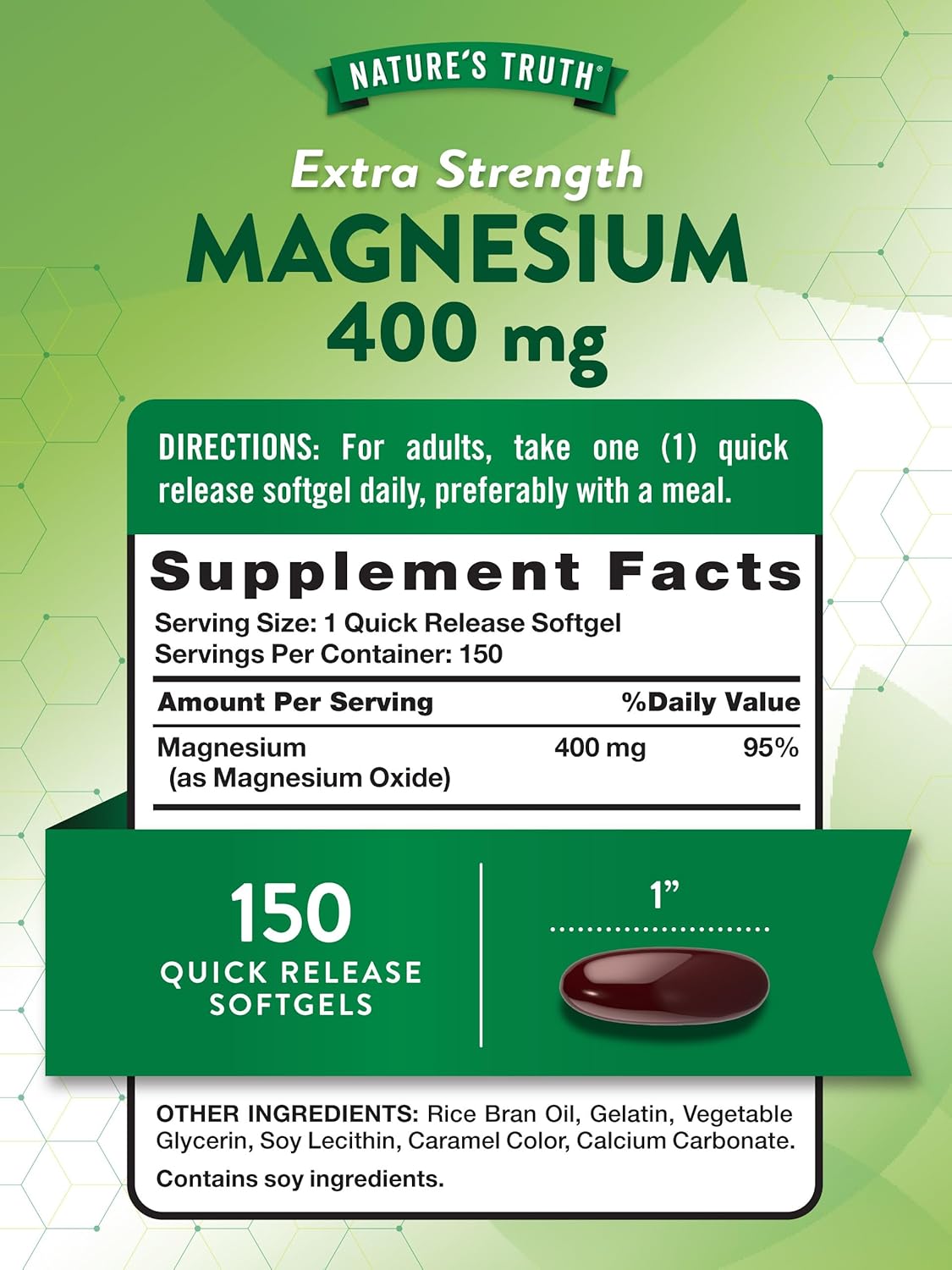 Nature's Truth Magnesium Supplement | 400mg | 150 Softgels | Magnesium Oxide | Non-GMO & Gluten Free Mineral