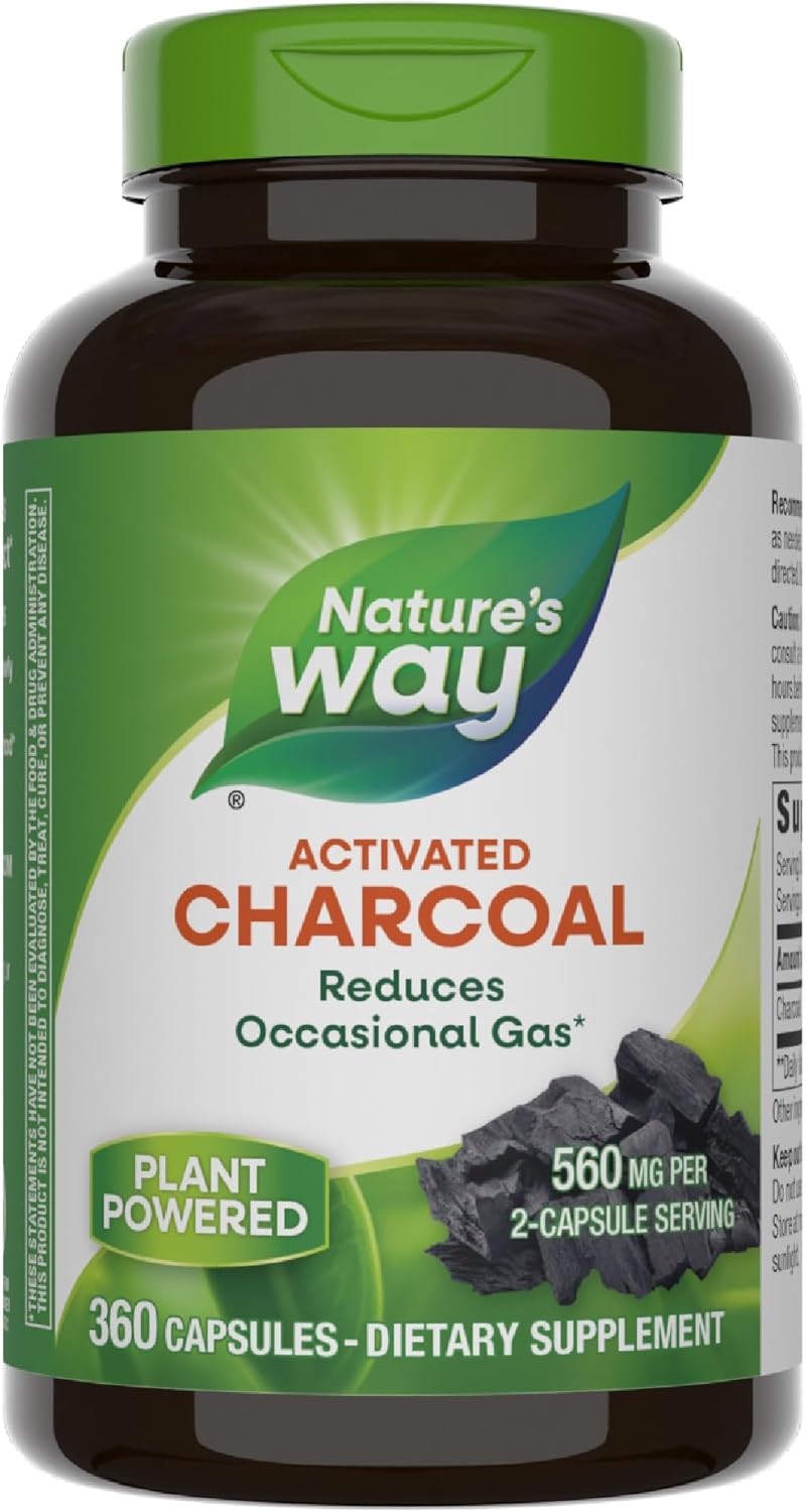Nature's Way Activated Charcoal Capsules, 560mg for Digestive Tract Health, 360 Count