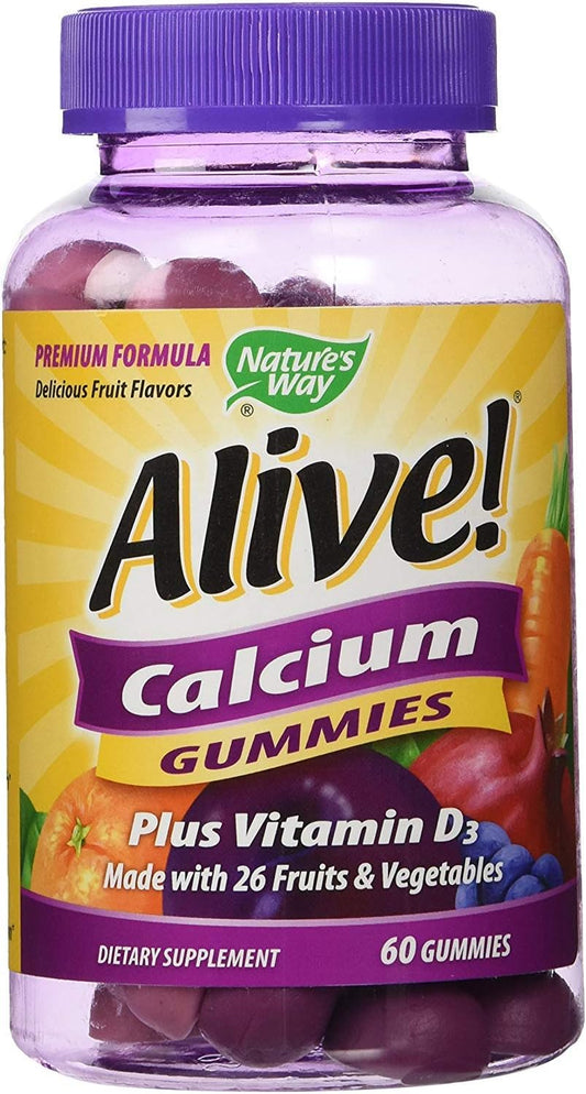 Natures Way Alive Calcium Plus D Gummies 100 mg 60 Count - Natural Source of Calcium and Vitamin D