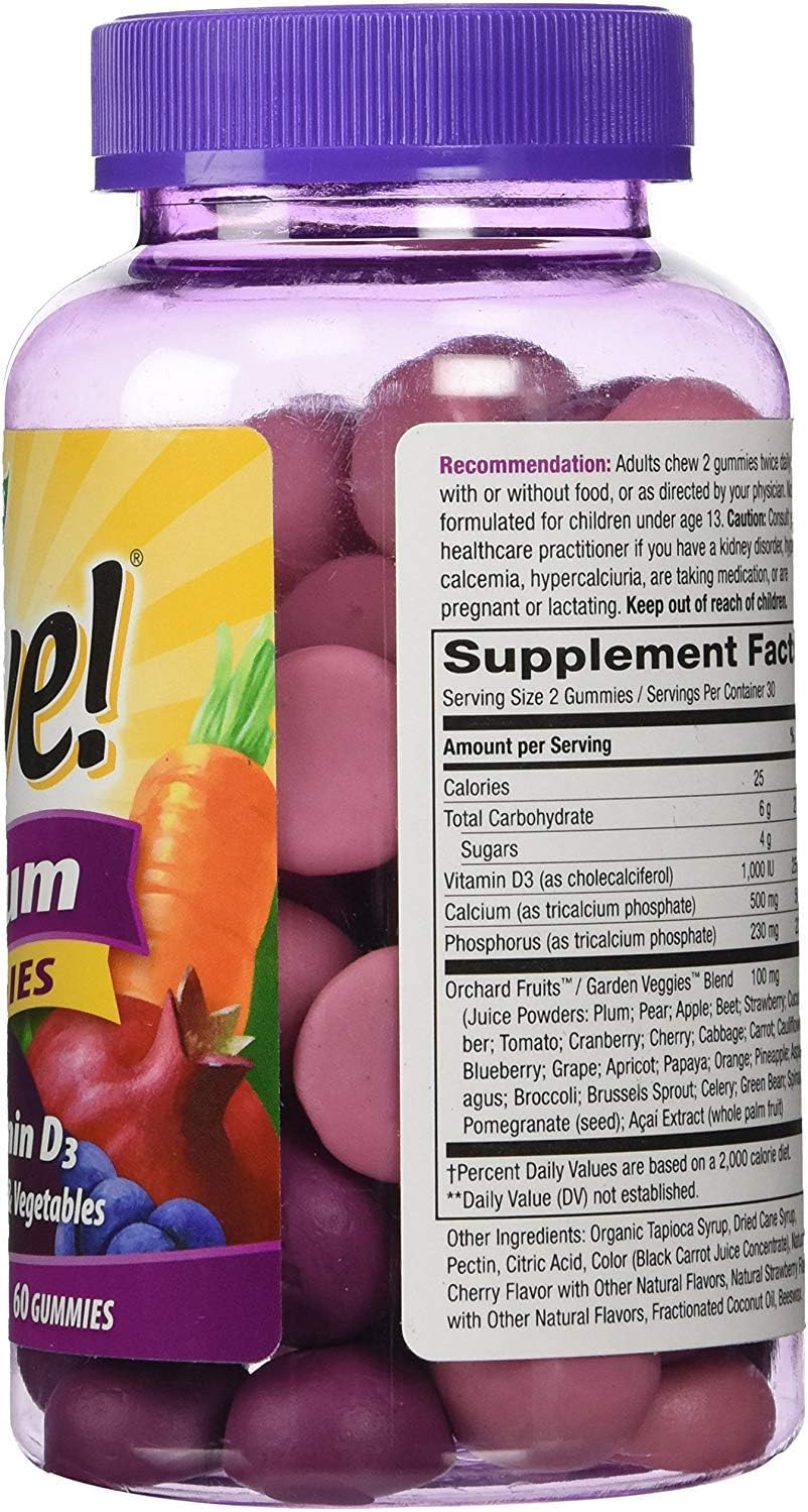 Natures Way Alive Calcium Plus D Gummies 100 mg 60 Count - Natural Source of Calcium and Vitamin D