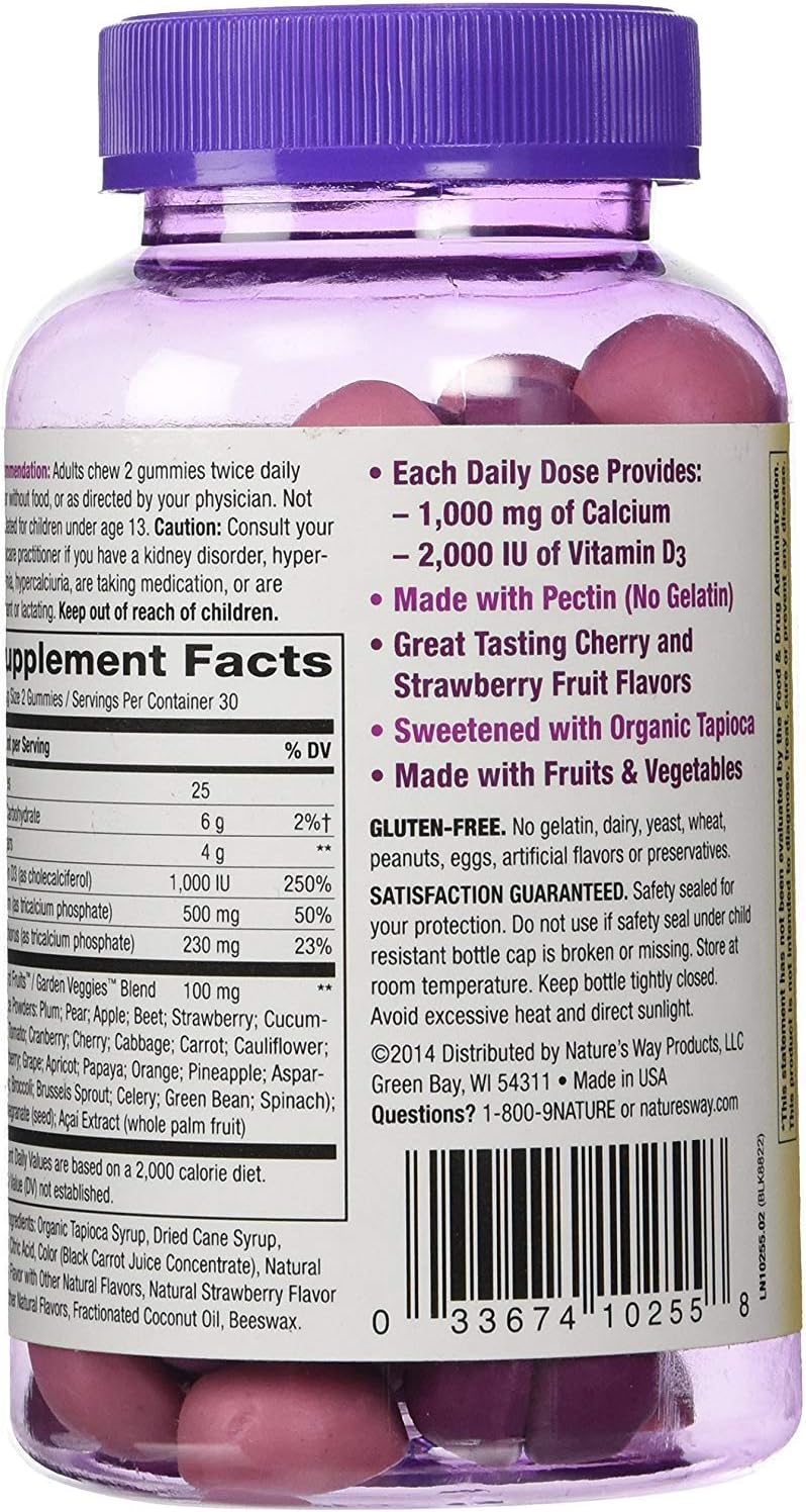 Natures Way Alive Calcium Plus D Gummies 100 mg 60 Count - Natural Source of Calcium and Vitamin D