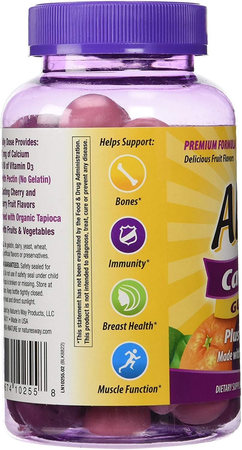 Natures Way Alive Calcium Plus D Gummies 100 mg 60 Count - Natural Source of Calcium and Vitamin D