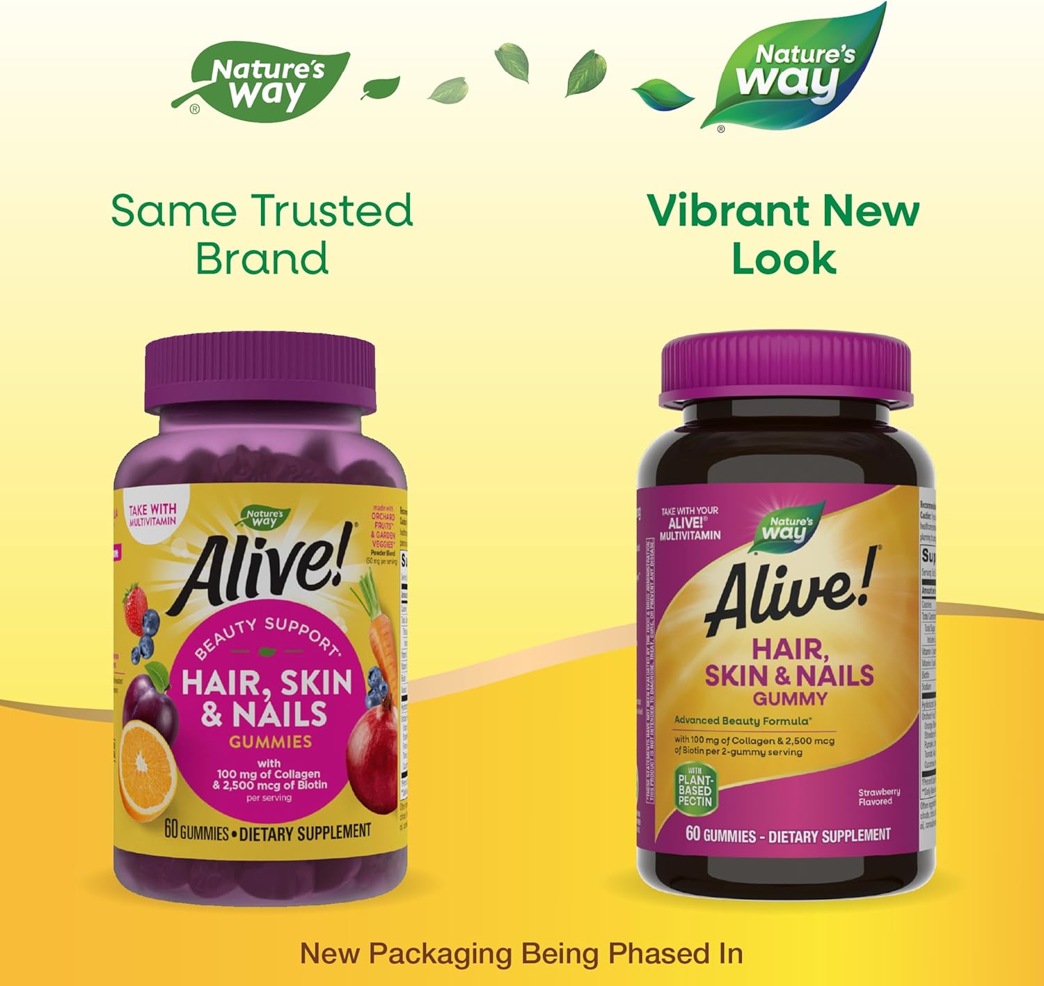 Nature's Way Alive! Hair, Skin & Nails Gummies - Advanced Beauty Formula with Biotin & Collagen - Strawberry Flavored - 60 Gummies