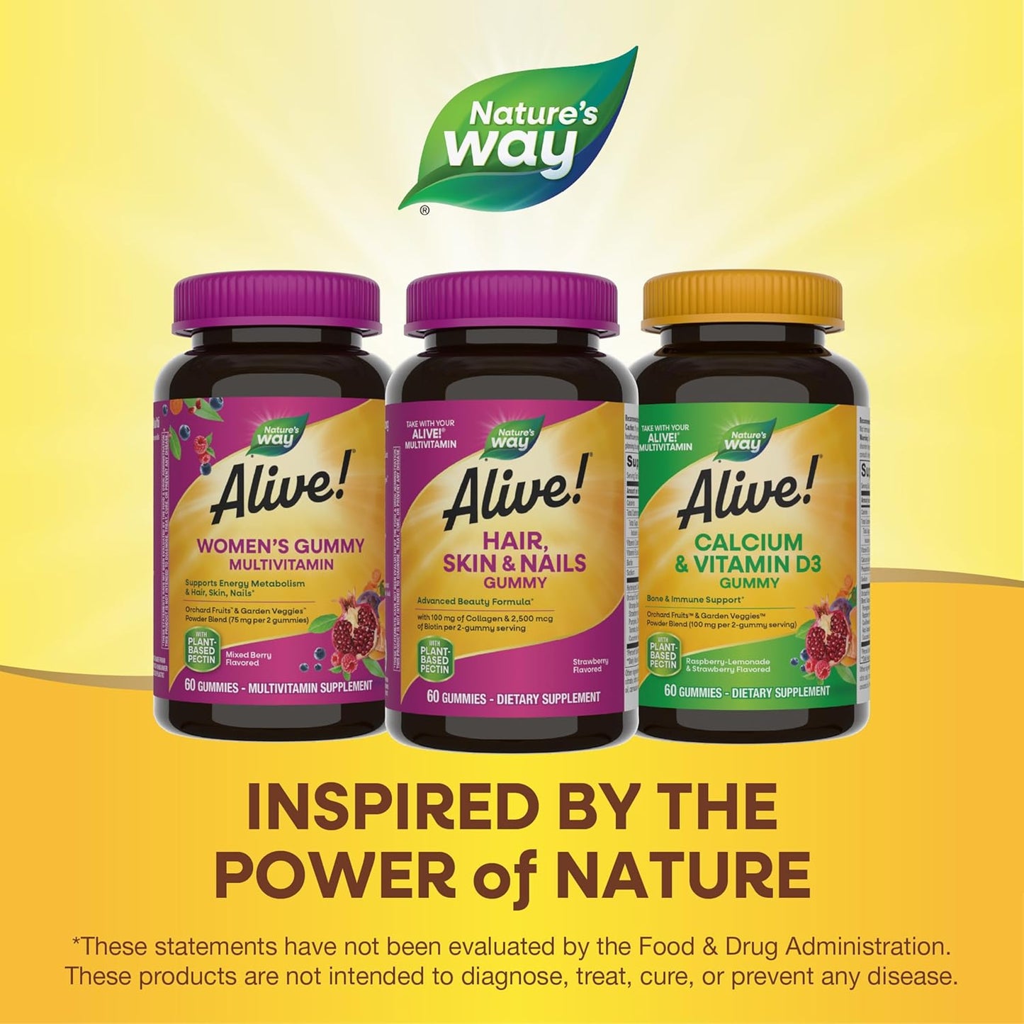 Nature's Way Alive! Hair, Skin & Nails Gummies - Advanced Beauty Formula with Biotin & Collagen - Strawberry Flavored - 60 Gummies