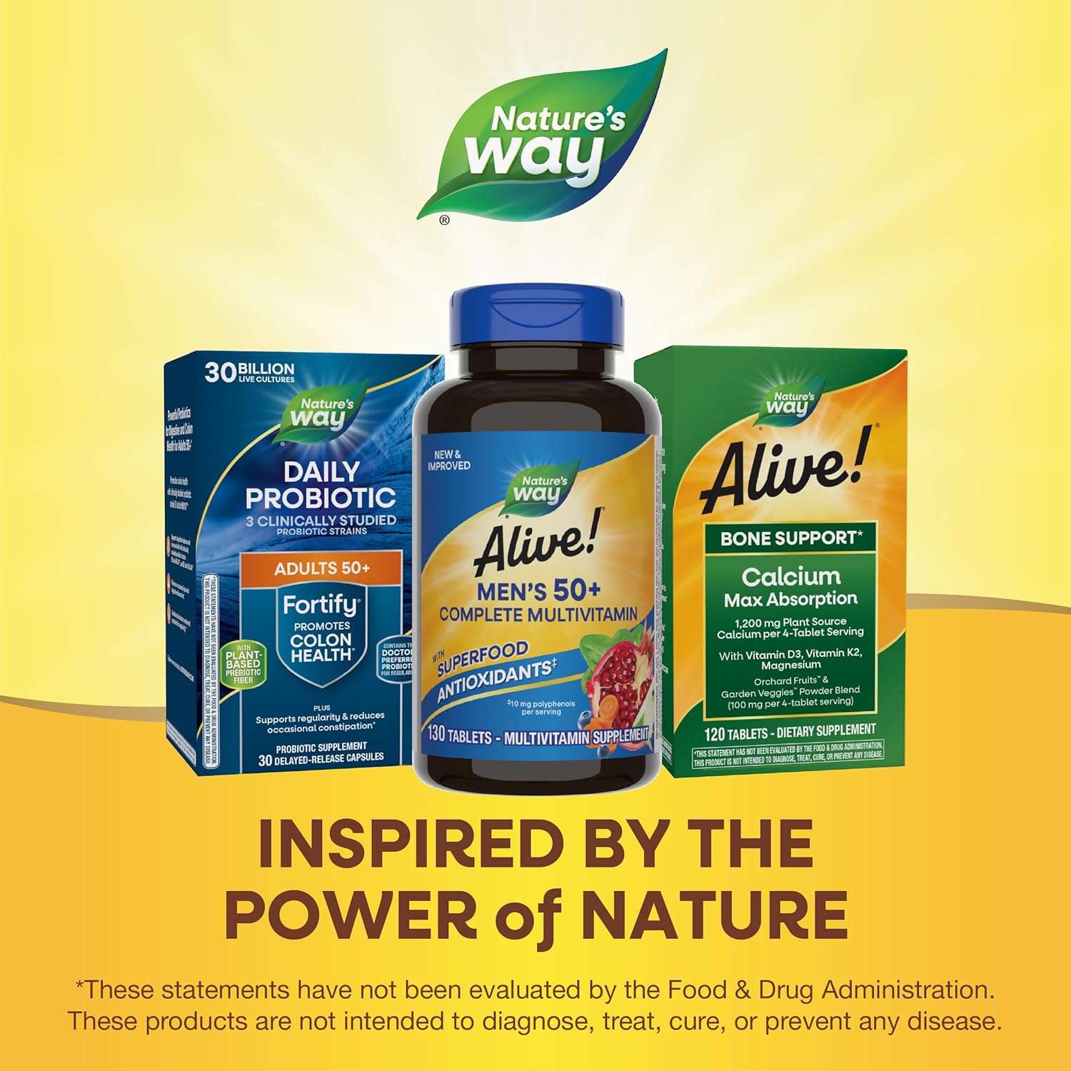 Nature's Way Alive! Men’s 50+ Complete Multivitamin - Supports Cellular Energy & Body Systems - High Potency B-Vitamins - Gluten-Free - 130 Tablets