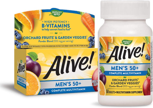 Nature's Way Alive Men's 50+ Complete Multivitamin with High Potency B-Vitamins, 50 Tablets - Daily Multivitamin for Men Over 50