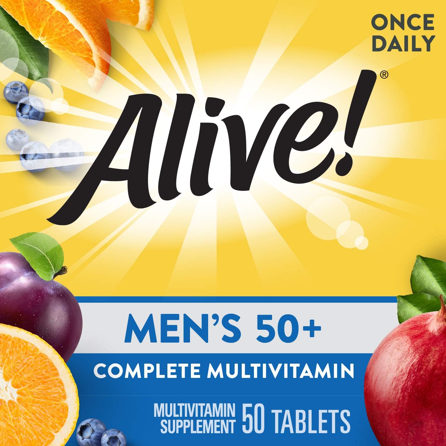 Nature's Way Alive Men's 50+ Complete Multivitamin with High Potency B-Vitamins, 50 Tablets - Daily Multivitamin for Men Over 50