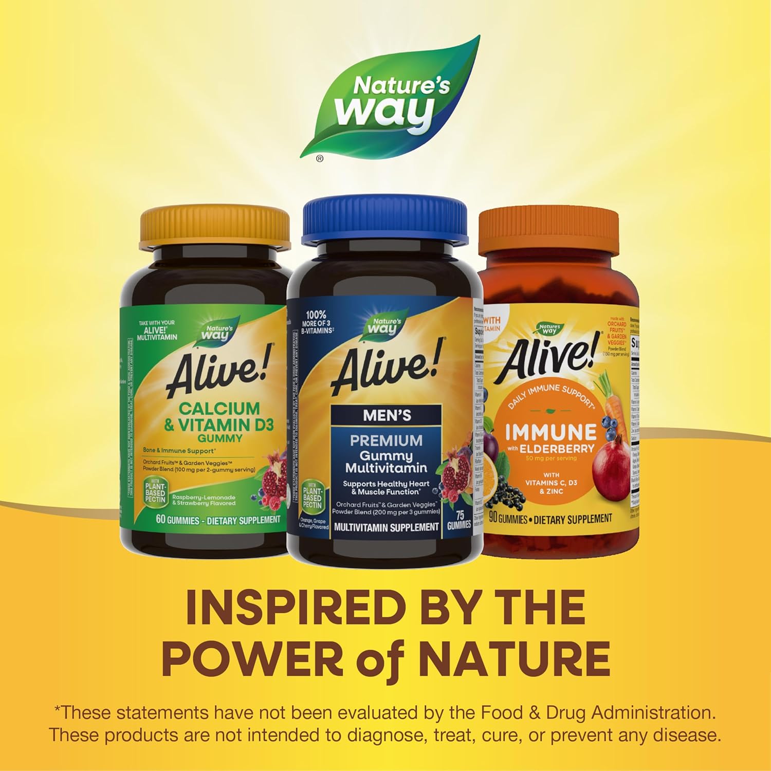 Nature's Way Alive! Men's Premium Gummy Multivitamin with Full B-Vitamin Complex - 75 Gummies, Supports Heart & Muscle Health, Orange, Grape, and Cherry Flavored