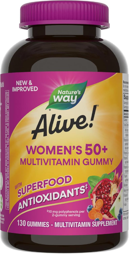 Nature's Way Alive! Women’s 50+ Daily Gummy Multivitamins - Supports Overall Health for Heart, Brain, & Bones - B-Vitamins, Mixed Berry Flavored - 130 Gummies