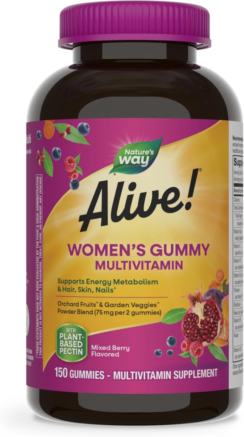 Nature's Way Alive! Women's Daily Gummy Multivitamins - 16 Vitamins & Minerals for Energy, Hair, Skin & Nails - Vegetarian Mixed Berry Flavored - 150 Gummies