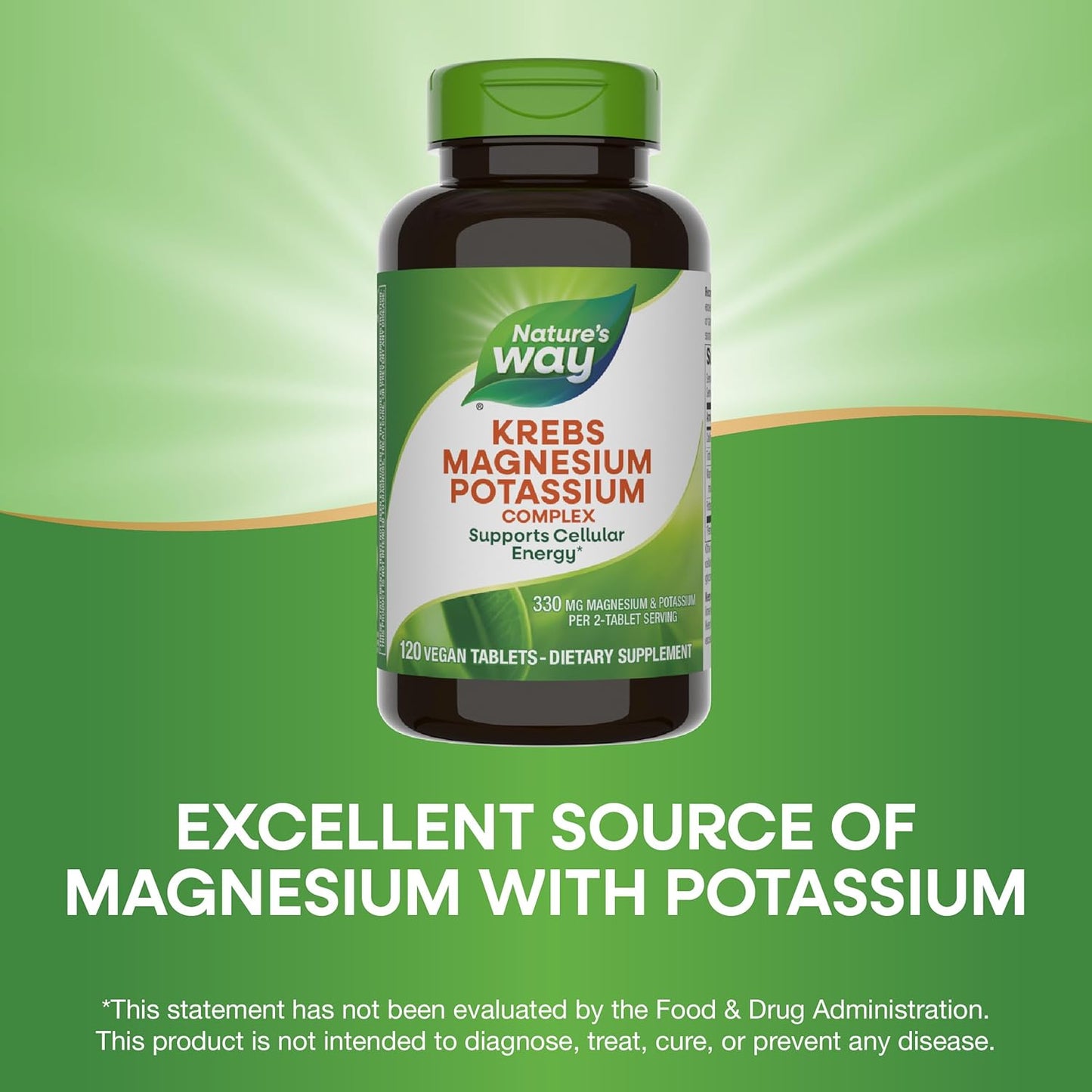 Nature's Way Krebs Magnesium Potassium Complex - Cellular Energy Support, Magnesium Lysinate & Malate, Potassium Citrate, Vegan, Gluten & Dairy Free - 120 Tablets