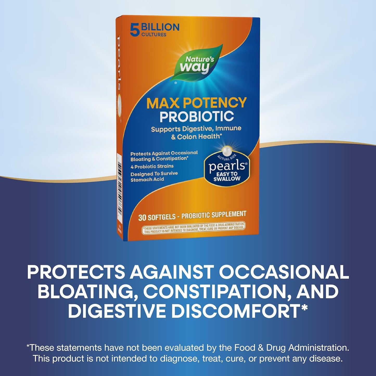 Nature's Way Max Potency Probiotic Pearls - Digestive, Immune & Colon Health Support - 5 Billion Live Cultures - No Refrigeration Needed - 30 Softgels