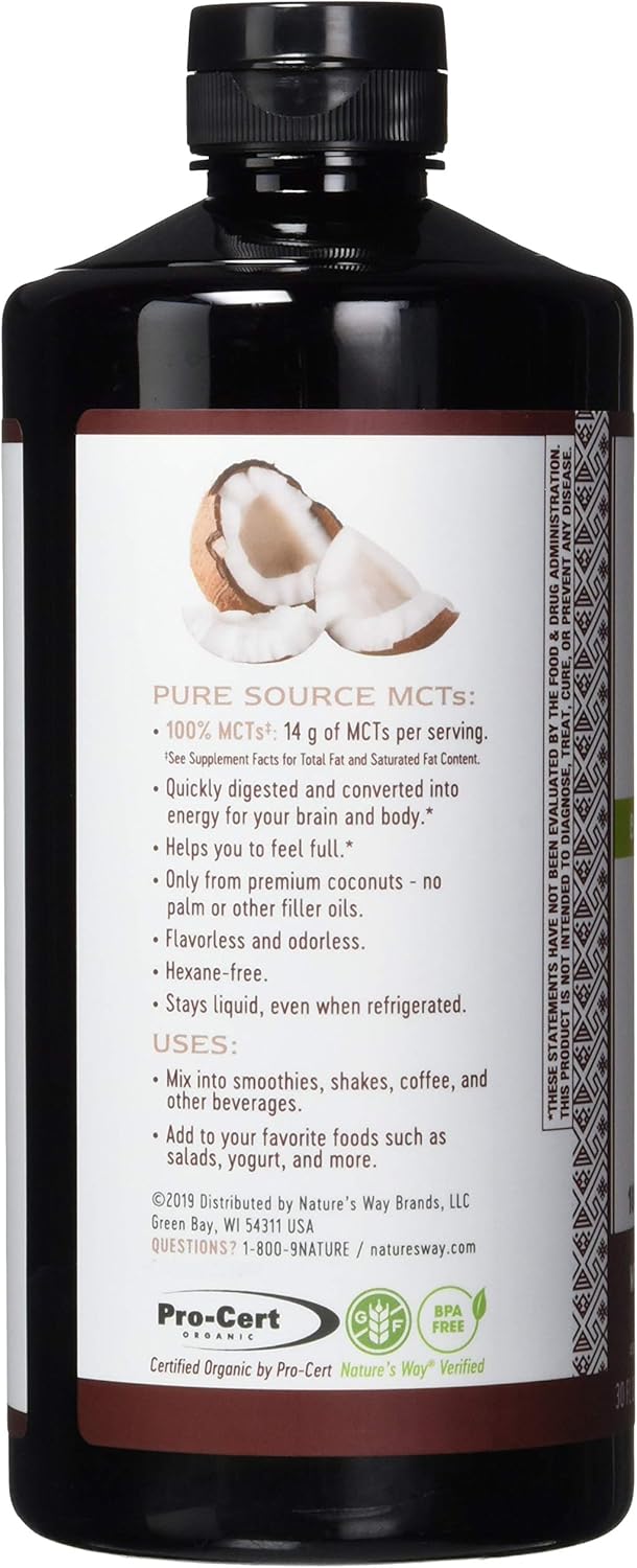 Nature's Way MCT Oil from Coconut - Pure Source with 14g of MCTs Per Serving - 30 fl oz (Pack of 6)