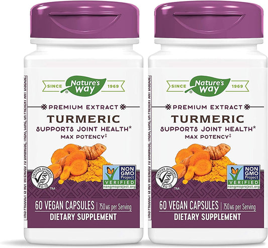 Nature's Way Premium Turmeric Extract - Max Potency 95% Curcuminoids - 750mg - 60 Vegan Capsules (2 Pack)