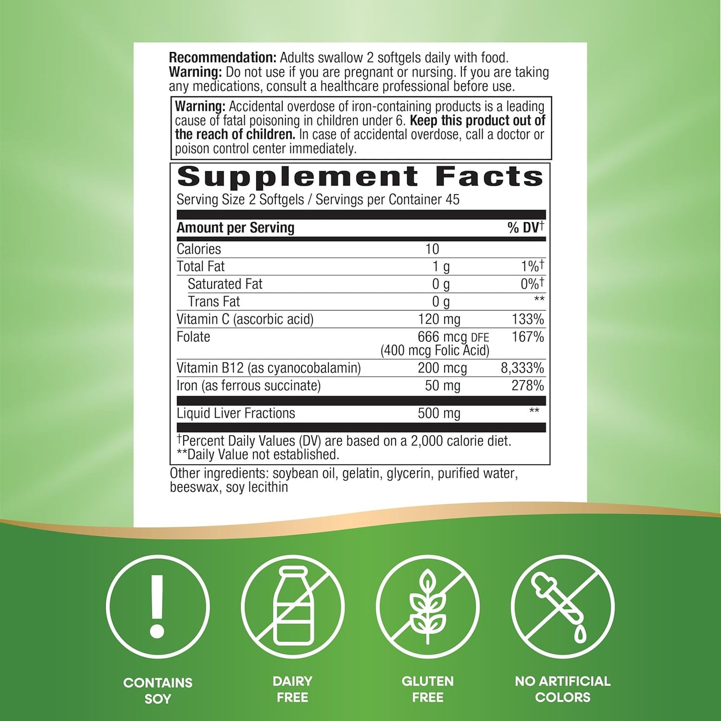 Nature's Way Ultimate Iron Supplement - Supports Red Blood Cells & Energy Production - 50mg per Serving - 90 Softgels, Gluten-Free