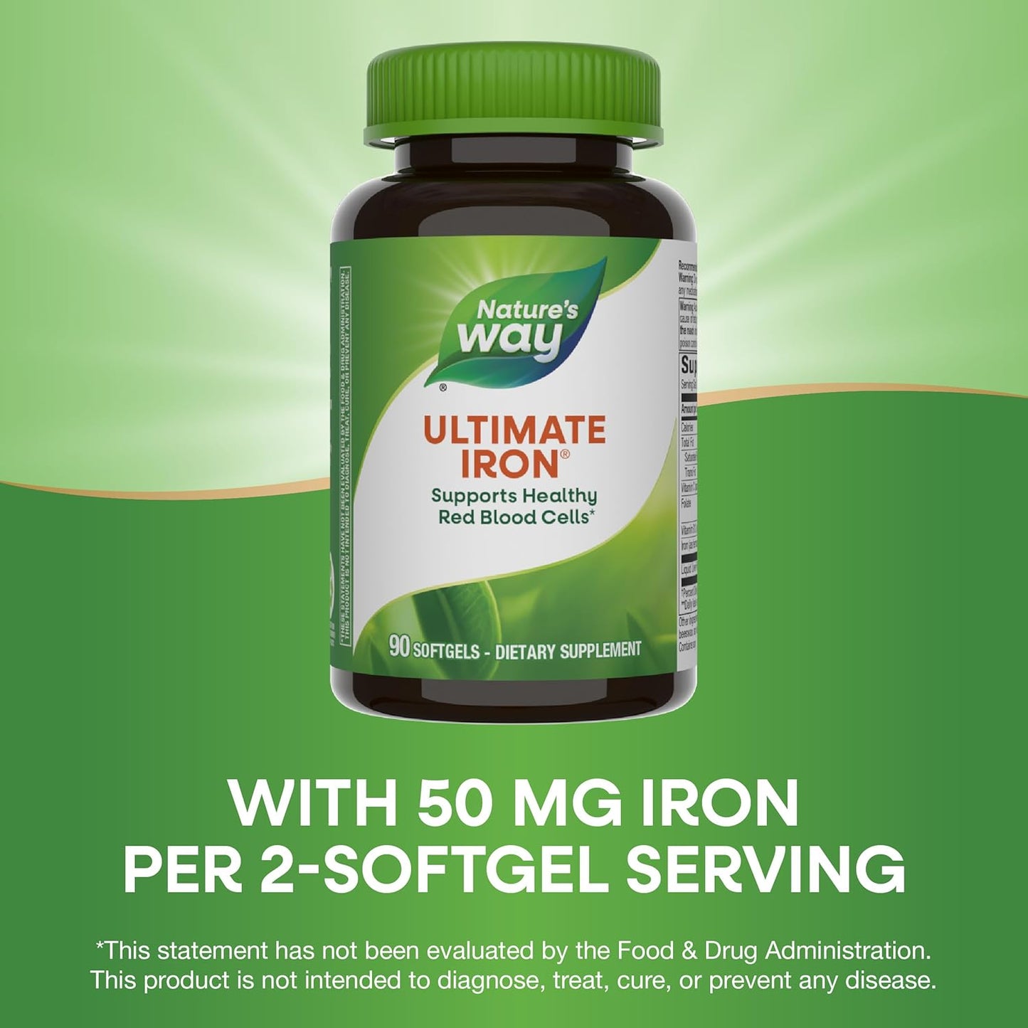 Nature's Way Ultimate Iron Supplement - Supports Red Blood Cells & Energy Production - 50mg per Serving - 90 Softgels, Gluten-Free