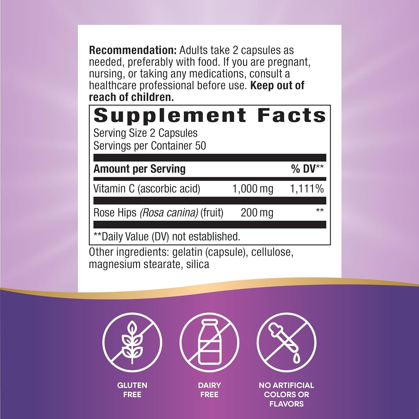 Nature's Way Vitamin C with Rose HIPS, 1,000 mg, 100 Capsules - Antioxidant & Immune Support for Healthy Skin