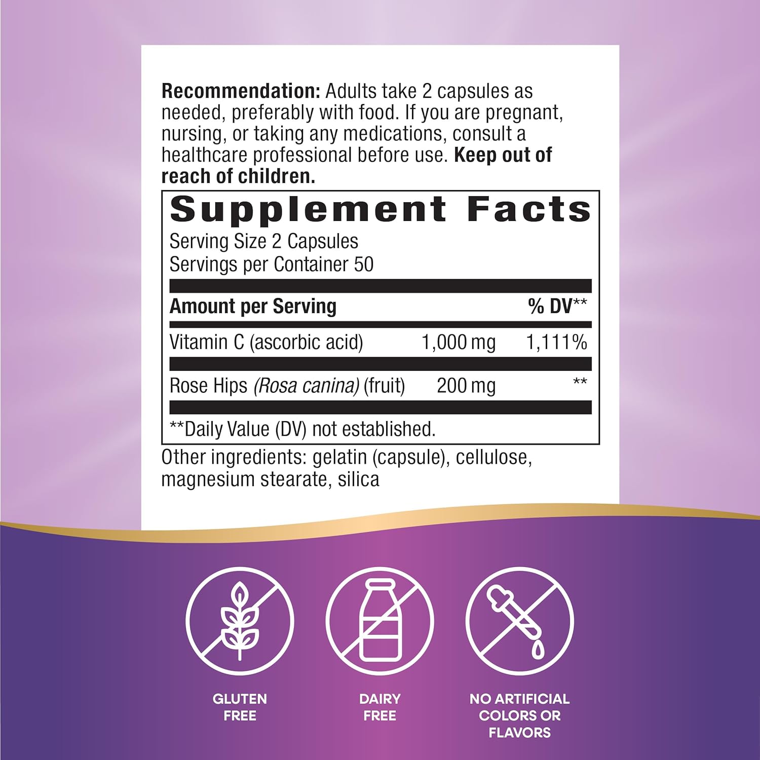 Nature's Way Vitamin C with Rose HIPS, 1,000 mg, 100 Capsules - Antioxidant & Immune Support for Healthy Skin