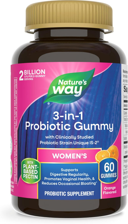 Nature's Way Women's Probiotic Gummies - Supports Digestive & Vaginal Health, Reduces Bloating - 60 Orange Flavored Gummies