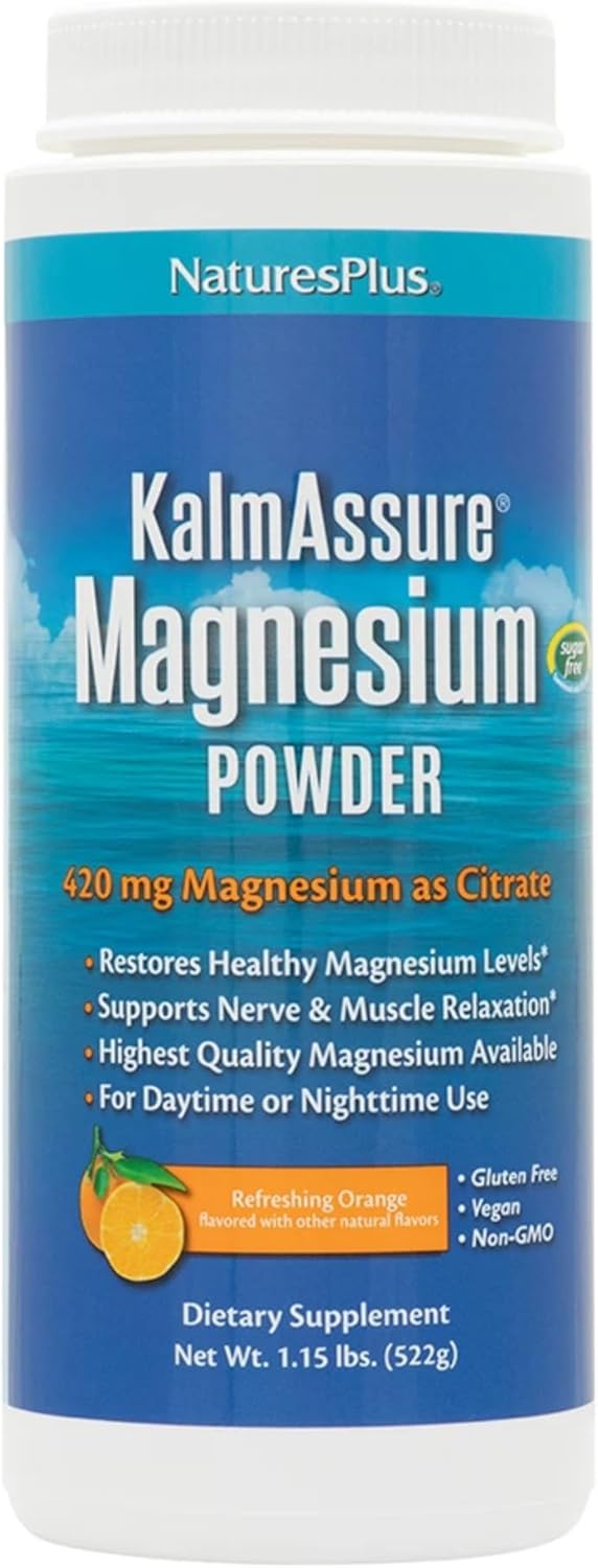 NaturesPlus KalmAssure Magnesium Powder - Orange Flavor - 1.15 lb - 60 Servings - Vegan & Gluten Free - Supports Nerve & Muscle Relaxation