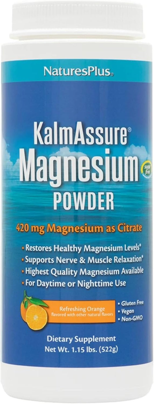 NaturesPlus KalmAssure Magnesium Powder - Orange Flavor - 1.15 lb - 60 Servings - Vegan & Gluten Free - Supports Nerve & Muscle Relaxation
