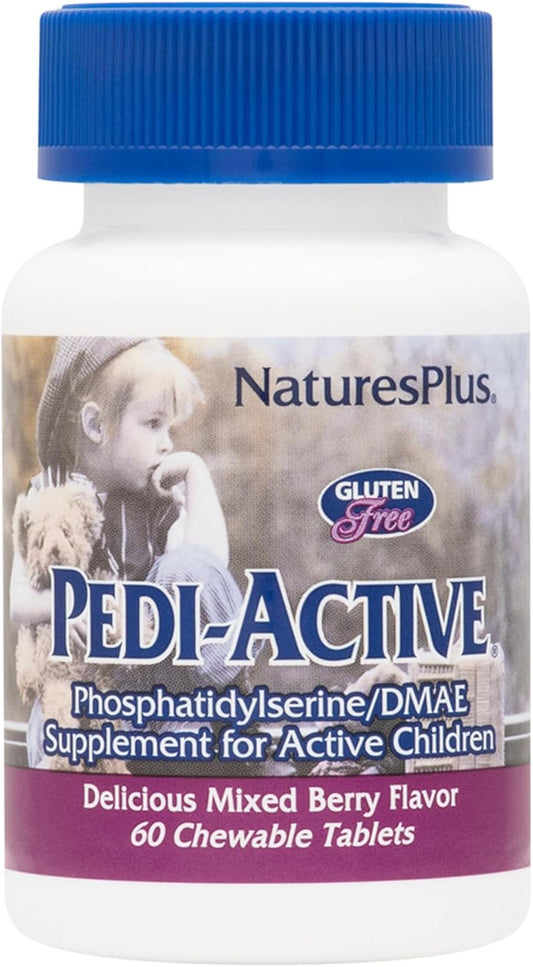 NaturesPlus Pedi-Active LECI-PS & DMAE Complex Chewable Tablets - Mixed Berry - Children's Brain Health & Focus Supplement - Vegetarian & Gluten-Free - 30 Servings