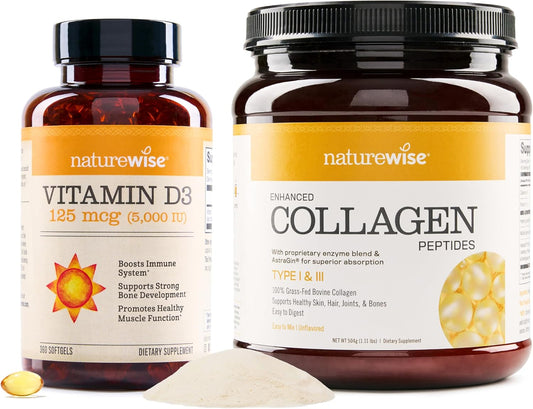 NatureWise Vitamin D3 5000iu (125 mcg) 1 Year Supply for Muscle Function & Collagen Peptides - Hydrolyzed Type I & III