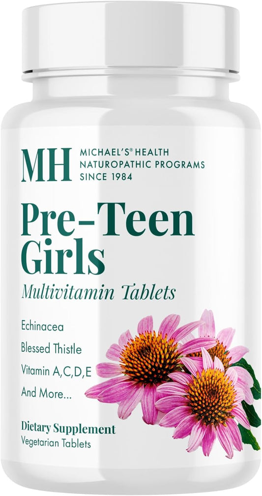 Naturopathic Pre-Teen Girls Multivitamin Tablets - 120 Vegetarian Kosher Capsules for Growth & Development - 60 Servings