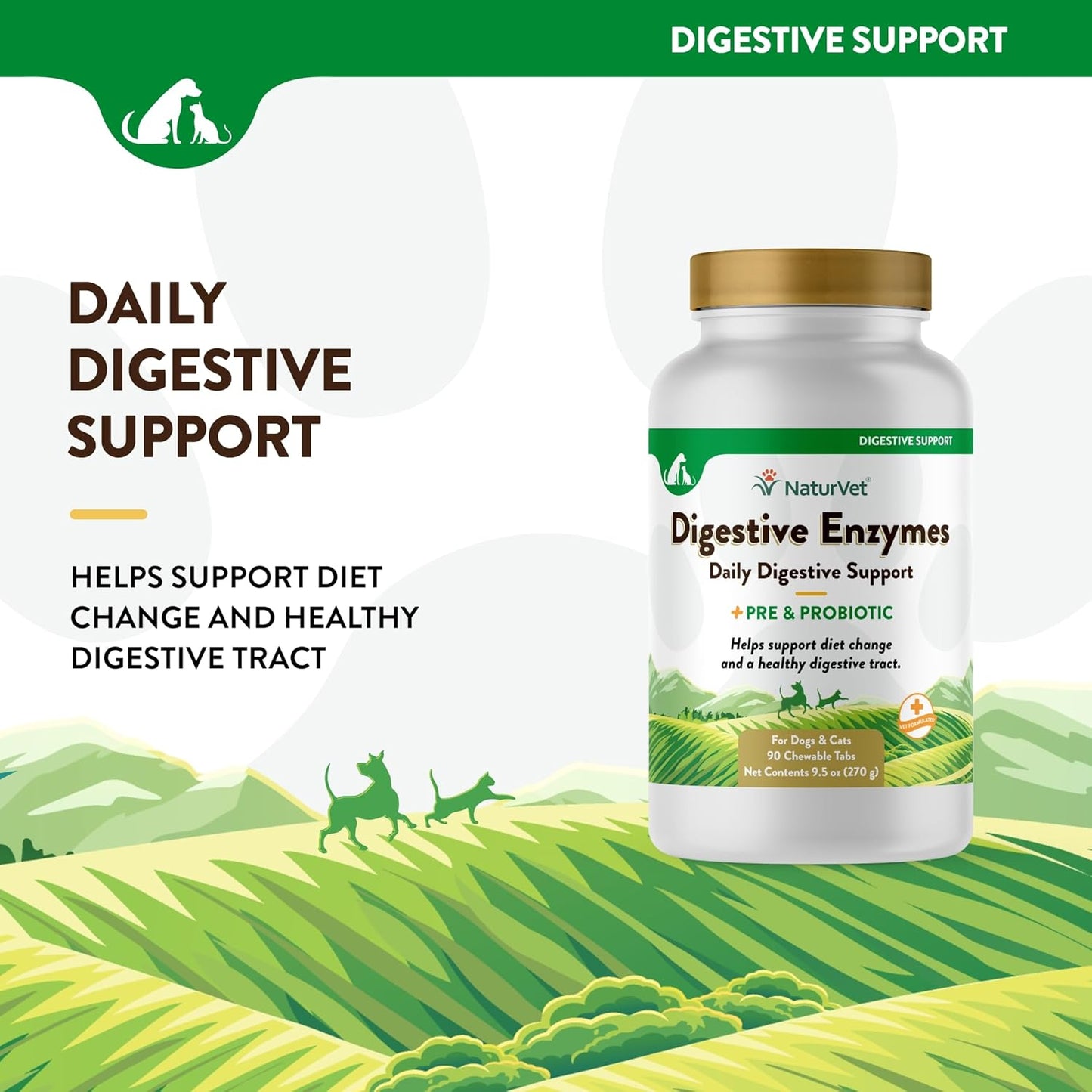 NaturVet Digestive Enzymes and Probiotics Soft Chews for Dogs - 90 Count - USA Made with Global Ingredients