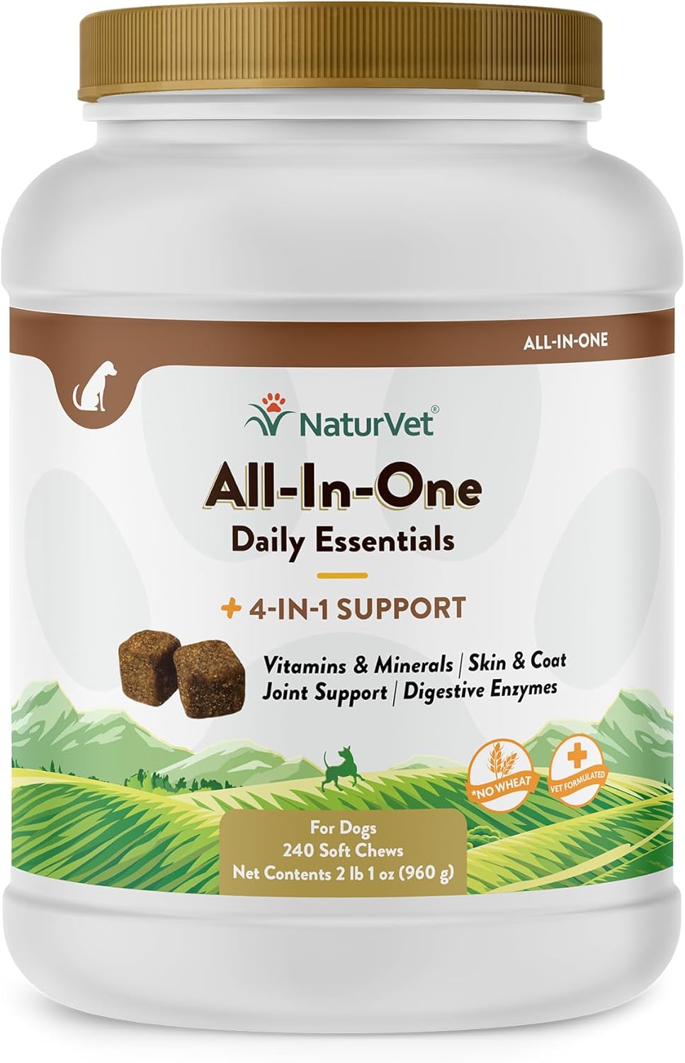 NaturVet Dog Supplement for Joint Support, Digestion, Skin & Coat Care - Multivitamins with Omega-3, 6, 9 - 240 Soft Chews