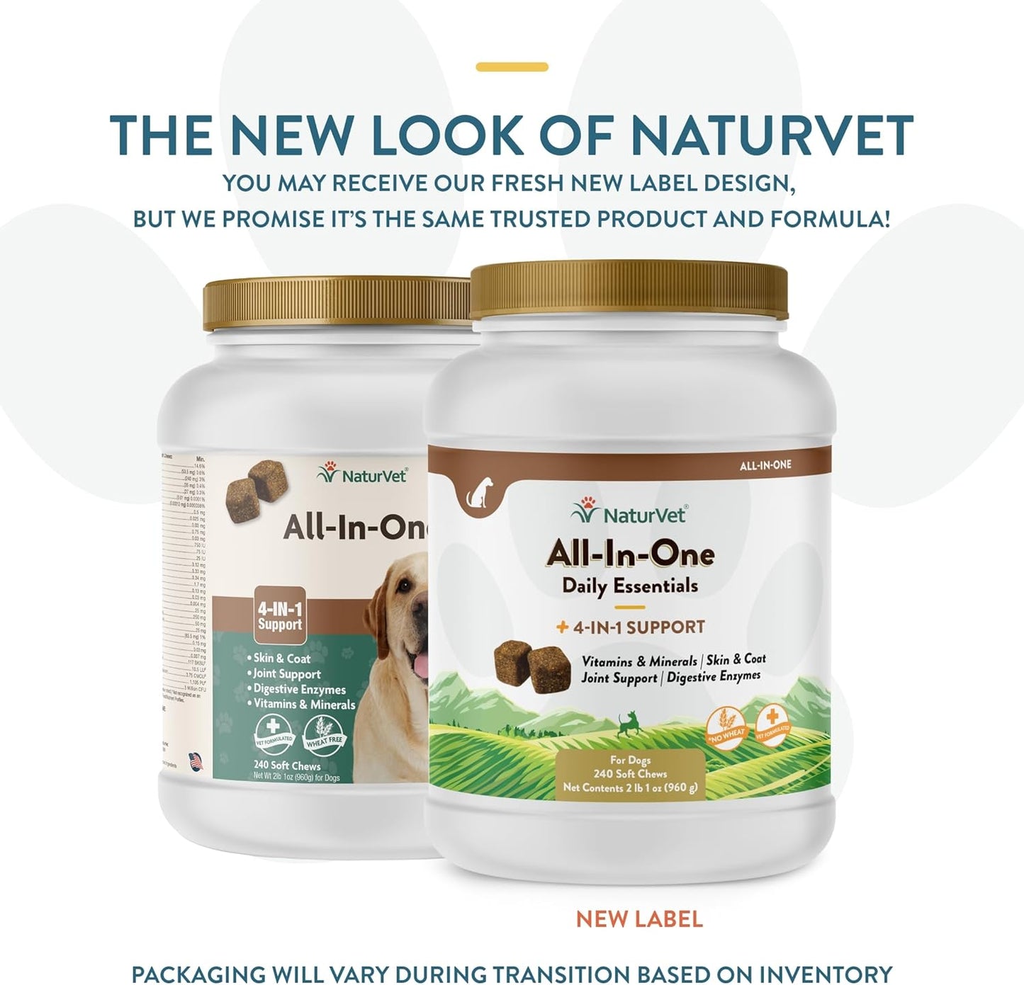 NaturVet Dog Supplement for Joint Support, Digestion, Skin & Coat Care - Multivitamins with Omega-3, 6, 9 - 240 Soft Chews