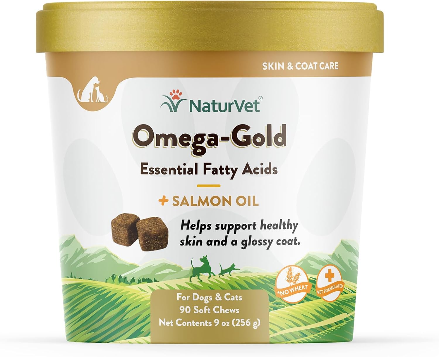 NaturVet Omega-Gold Plus Salmon Oil Soft Chews for Dogs & Cats - Supports Skin & Coat Health with DHA, EPA, Omega-3, & Omega-6 - 90 Chews
