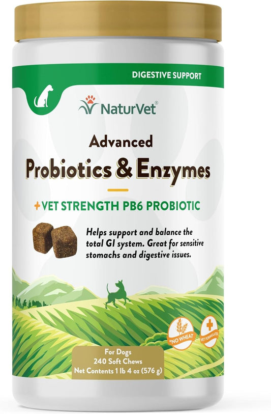 NaturVet Probiotics & Enzymes for Pets with Sensitive Stomachs - Vet Strength PB6 Probiotic - 240 ct