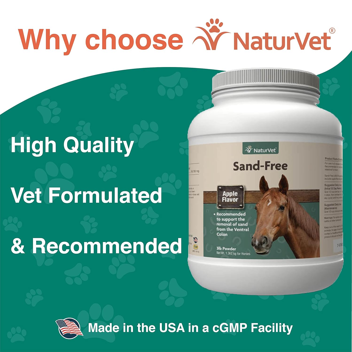 NaturVet Sand-Free Horse Powder 3 lbs Apple Flavor Intestinal Health Sand Removal Ventral Colon Support