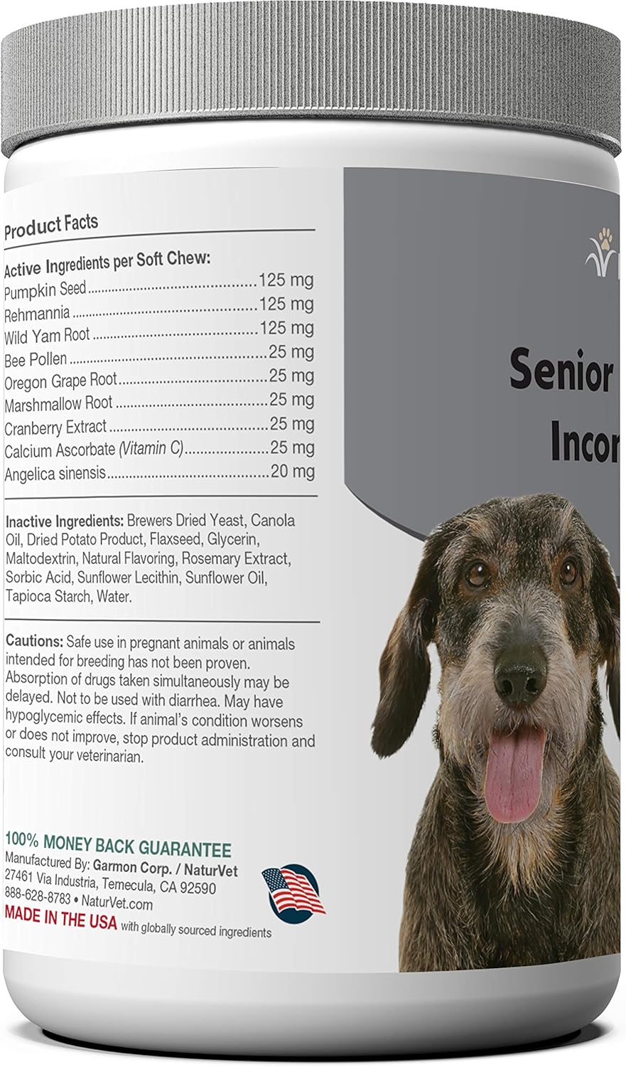 NaturVet Senior Dog Incontinence Supplement - Promotes Bladder Control, Supports Normal Urination - 120 Soft Chews with Botanical Blend