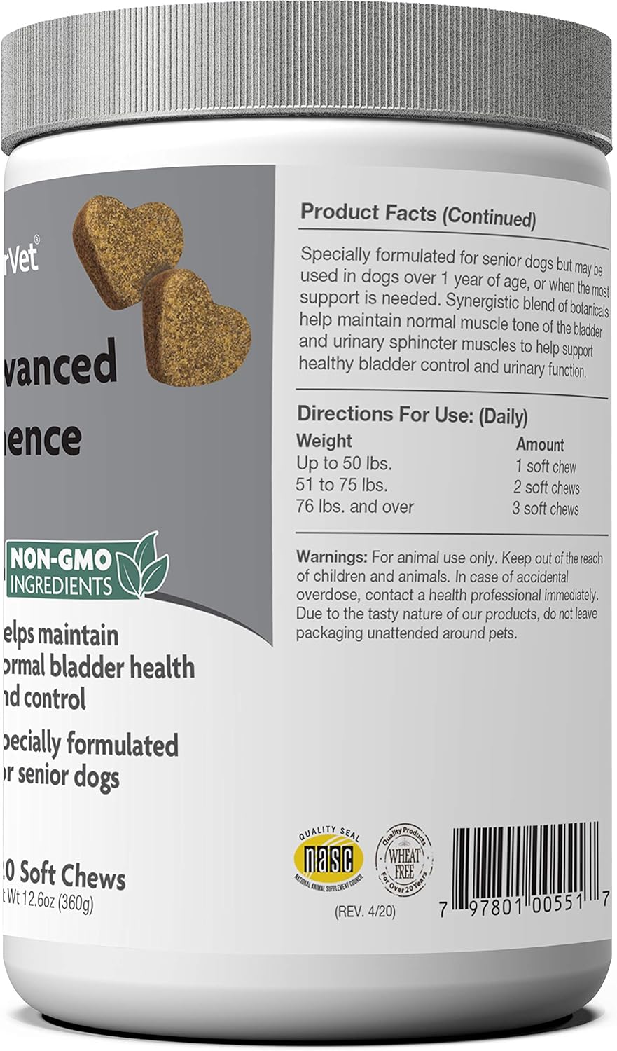 NaturVet Senior Dog Incontinence Supplement - Promotes Bladder Control, Supports Normal Urination - 120 Soft Chews with Botanical Blend