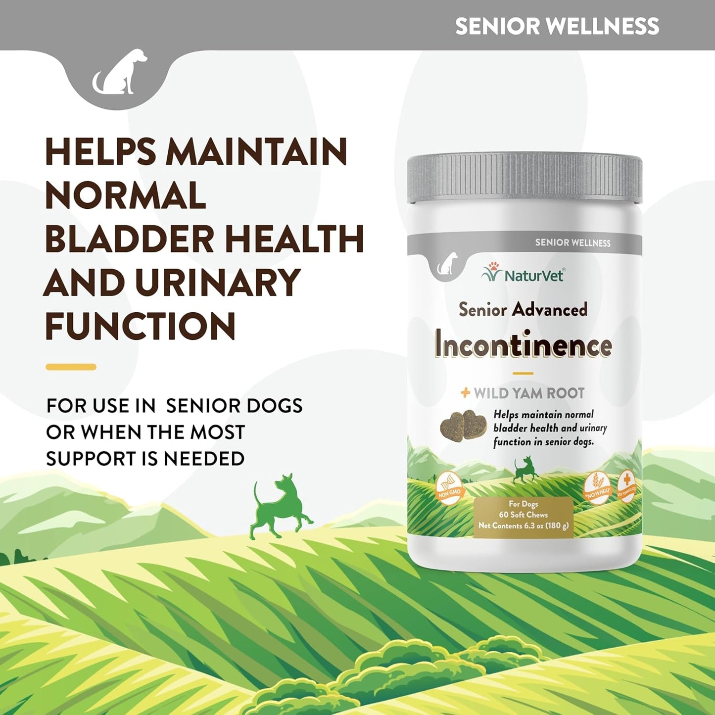 NaturVet Senior Dog Supplement for Bladder Control - Botanical Blend - 60 Soft Chews