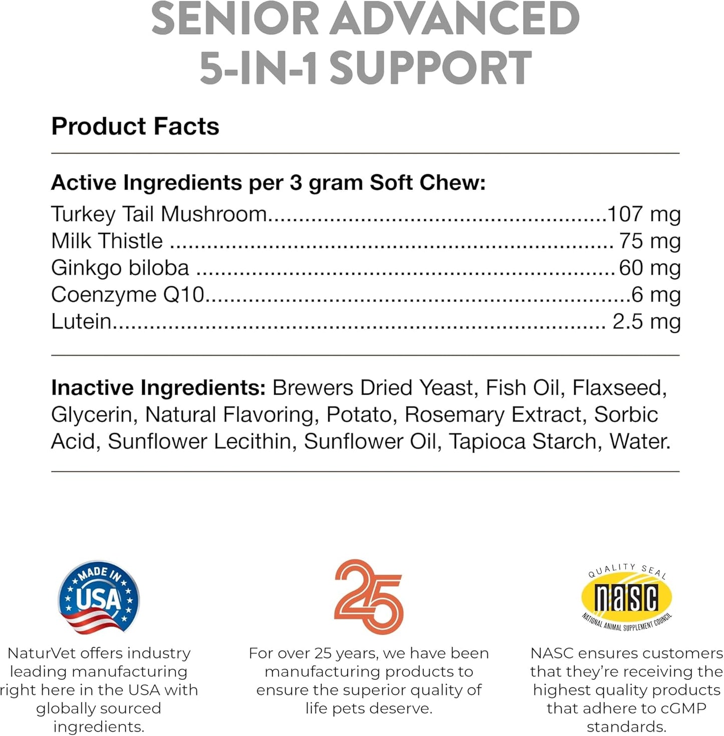 NaturVet Senior Dog Supplement with 5-in-1 Support for Immune System, Heart, Liver, Cognitive Function, and Eye Health - Includes Ginkgo Biloba and Lutein - 60 Ct.