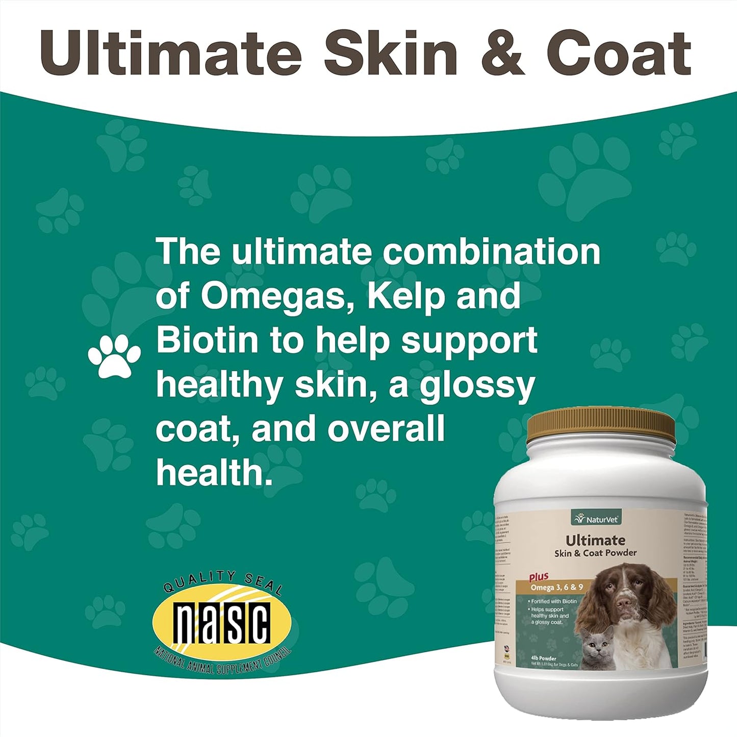 NaturVet Skin and Coat Powder with Omega 3, 6, and 9 for Dogs and Cats - 14 Ounce USA-Made Supplement