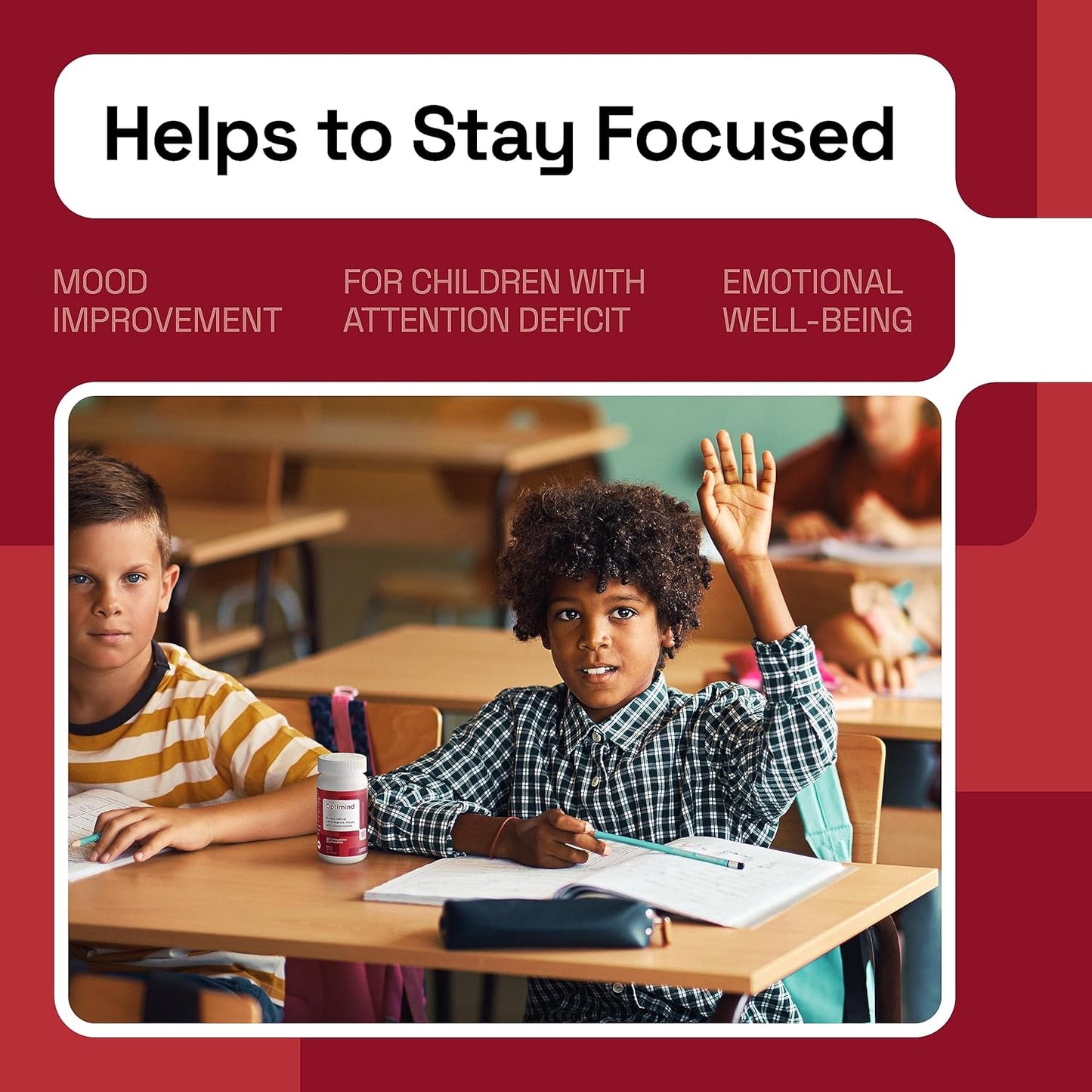 NAVEH PHARMA® OptiMind - Focus Supplement for Kids | Natural Saffron Supplements | Memory and Mood Support Gummies