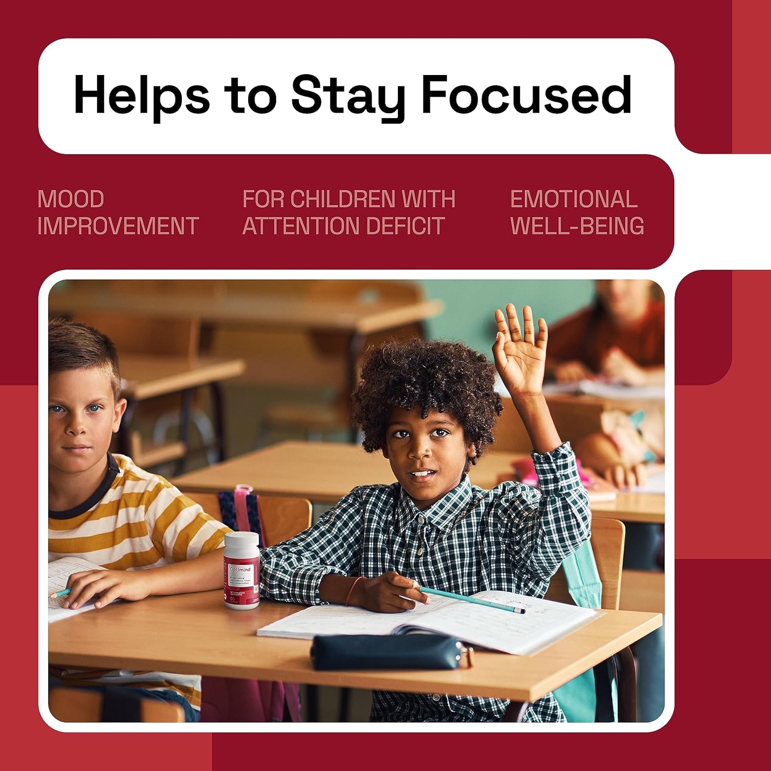 NAVEH PHARMA® OptiMind - Focus Supplement for Kids | Natural Saffron Supplements | Memory and Mood Support Gummies