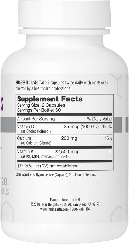 NBI Osteo-K Mini - Vitamin D & K Complex with Calcium Citrate | 45mg Vitamin K2 (MK4) | Strong Bone Health | 120ct