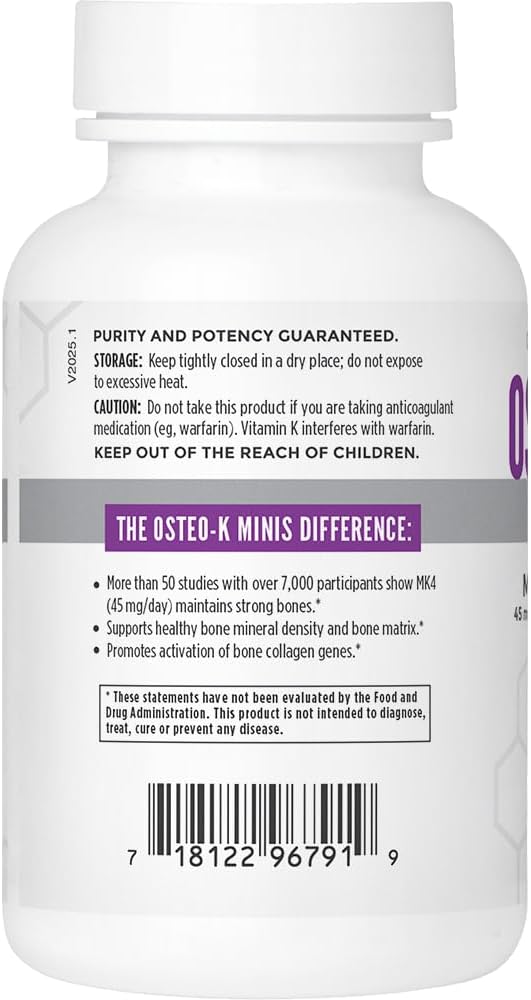 NBI Osteo-K Mini - Vitamin D & K Complex with Calcium Citrate | 45mg Vitamin K2 (MK4) | Strong Bone Health | 120ct