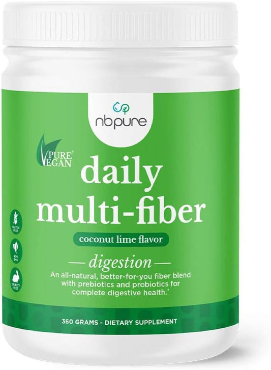 nbpure Daily Fiber Powder Blend with Prebiotic, Insoluble, Soluble Fiber + Probiotics - Digestive Health, Cholesterol & Weight Management - Coconut Lime Flavor for Women, Men, Kids