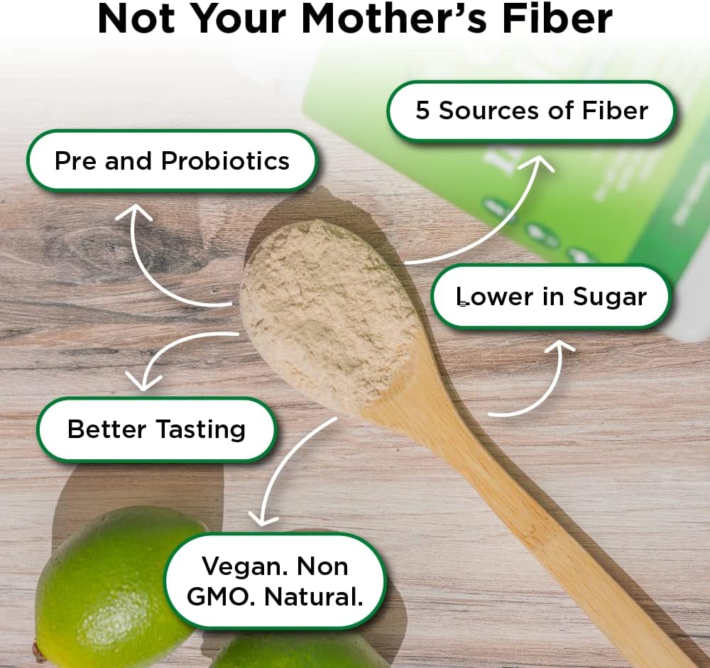 nbpure Daily Fiber Powder Blend with Prebiotic, Insoluble, Soluble Fiber + Probiotics - Digestive Health, Cholesterol & Weight Management - Coconut Lime Flavor for Women, Men, Kids