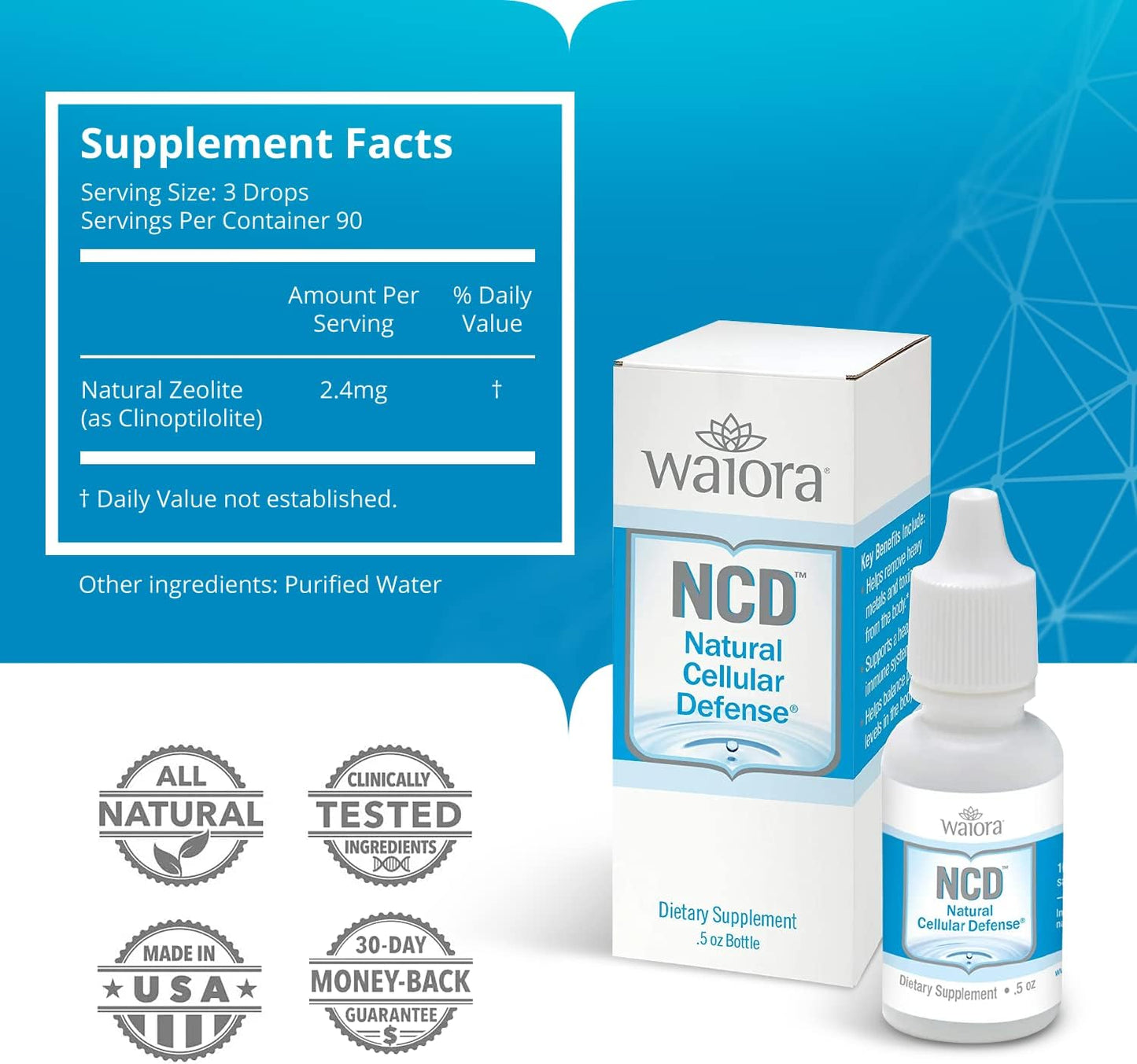 NCD Liquid Zeolite Drops by Waiora - Clinoptilolite Supplement for Immune Support, Gut Health, Cleanse, pH Balance - 0.5oz Bottle, 2 Ct (180 Servings) for Men & Women