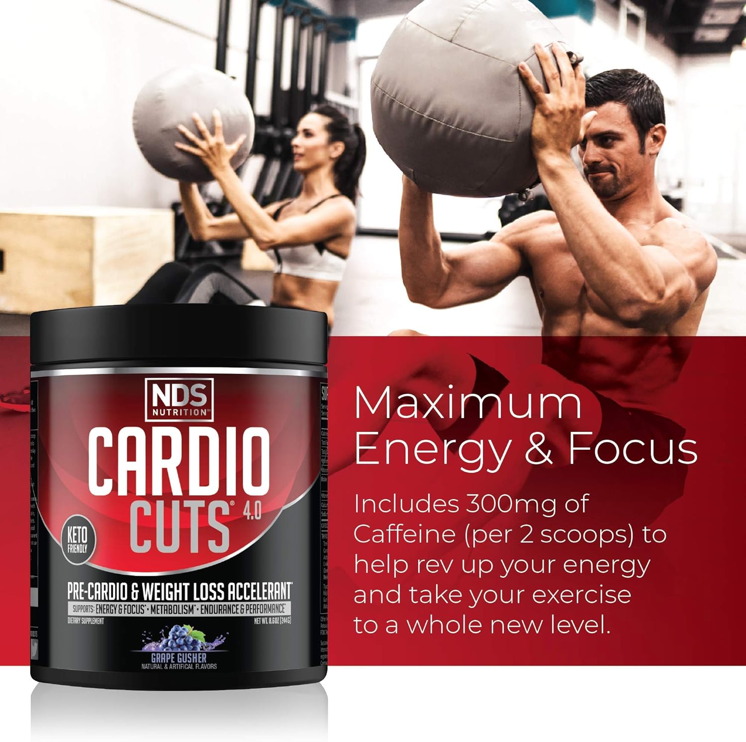 NDS Nutrition 4.0 Cardio Cuts Pre Workout Supplement - Grape Flavor, Advanced Weight Loss Formula with L-Carnitine, CLA, MCTs, L-Glutamine, and Safflower Oil - 40 Servings
