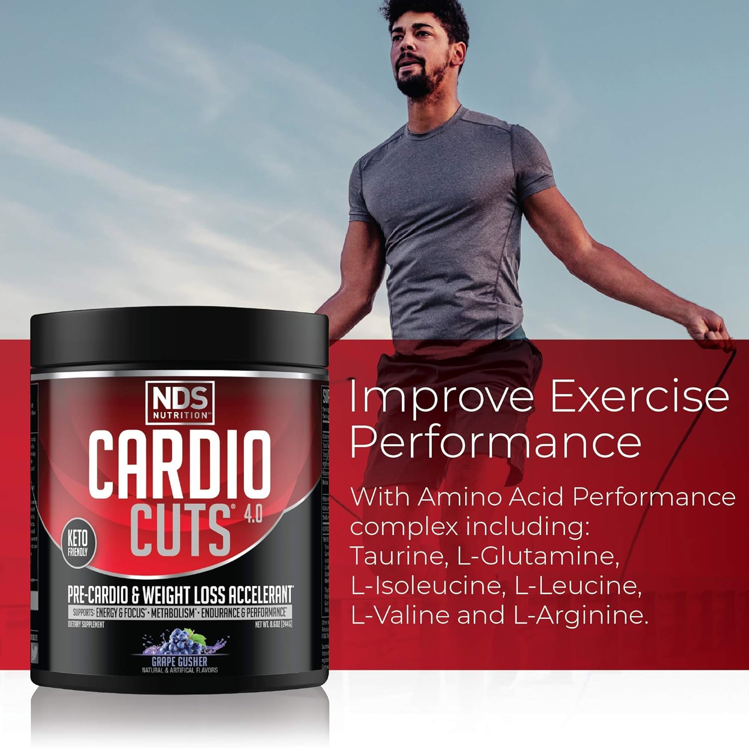 NDS Nutrition 4.0 Cardio Cuts Pre Workout Supplement - Grape Flavor, Advanced Weight Loss Formula with L-Carnitine, CLA, MCTs, L-Glutamine, and Safflower Oil - 40 Servings